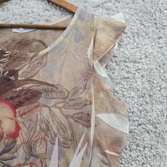 Charlotte Russe Floral Ruffle Top Womens Large Earthy Boho Mesh Peplum Blouse - Picture 3 of 11